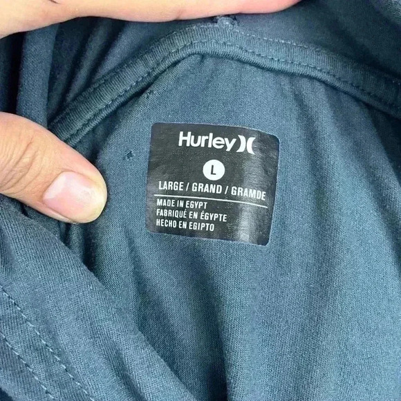 HURLEY Overdrive Mens Hooded T-Shirt LARGE Blue Long Sleeve - Picture 3 of 9